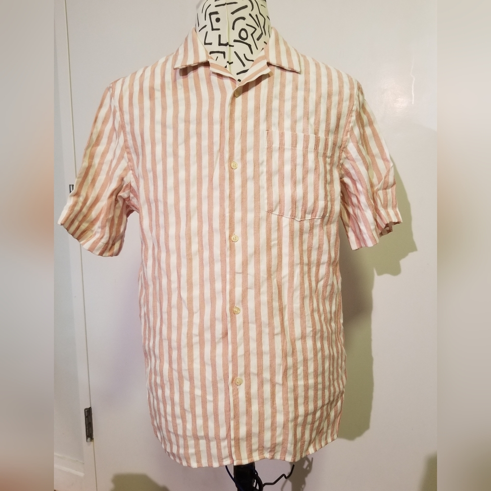 Zara Mens Muted Pink Stripe Short Sleeve Shirt